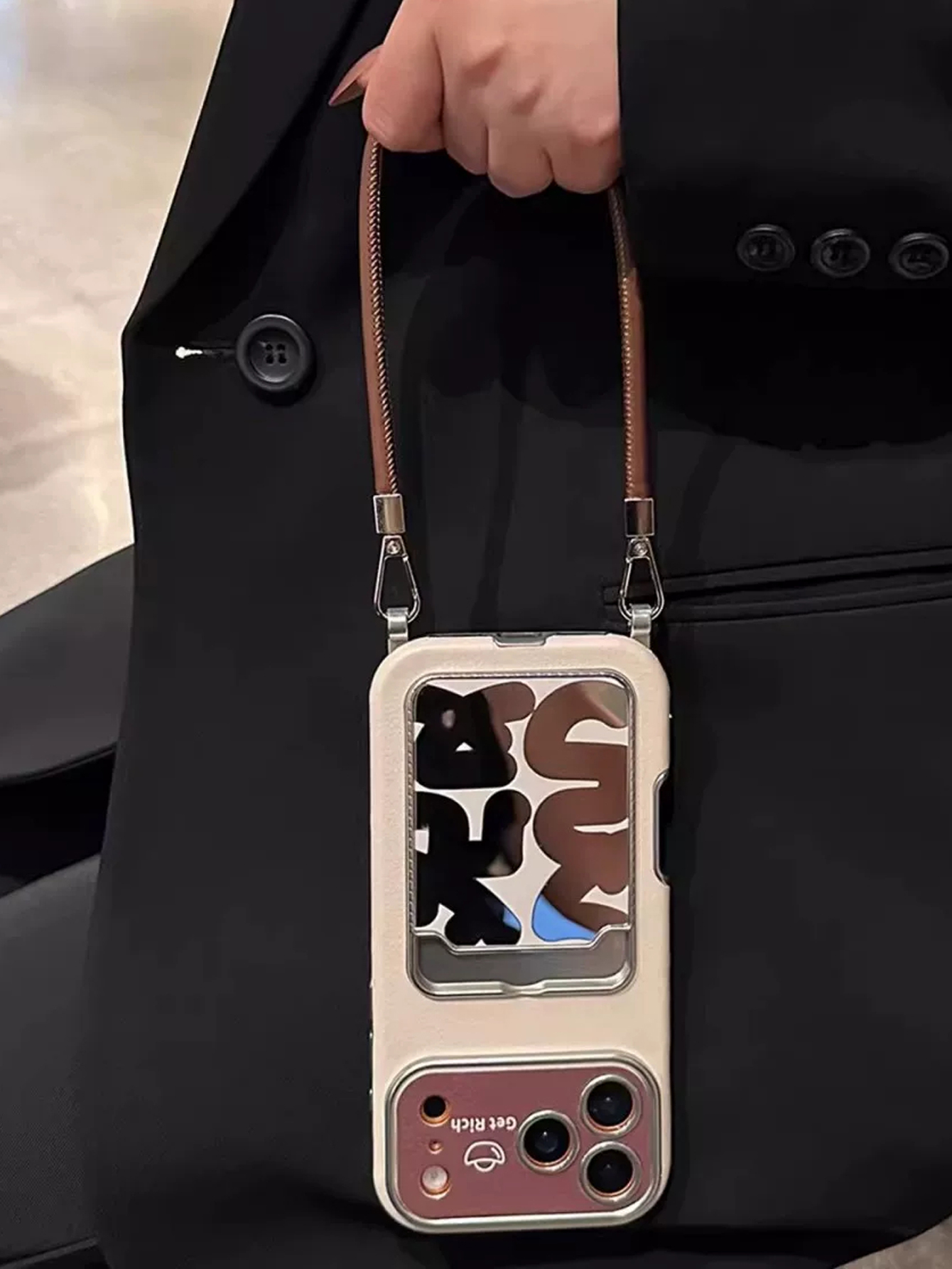 Phone Accessories Hippers - Luxury Leather Mirror Card Holder Phone