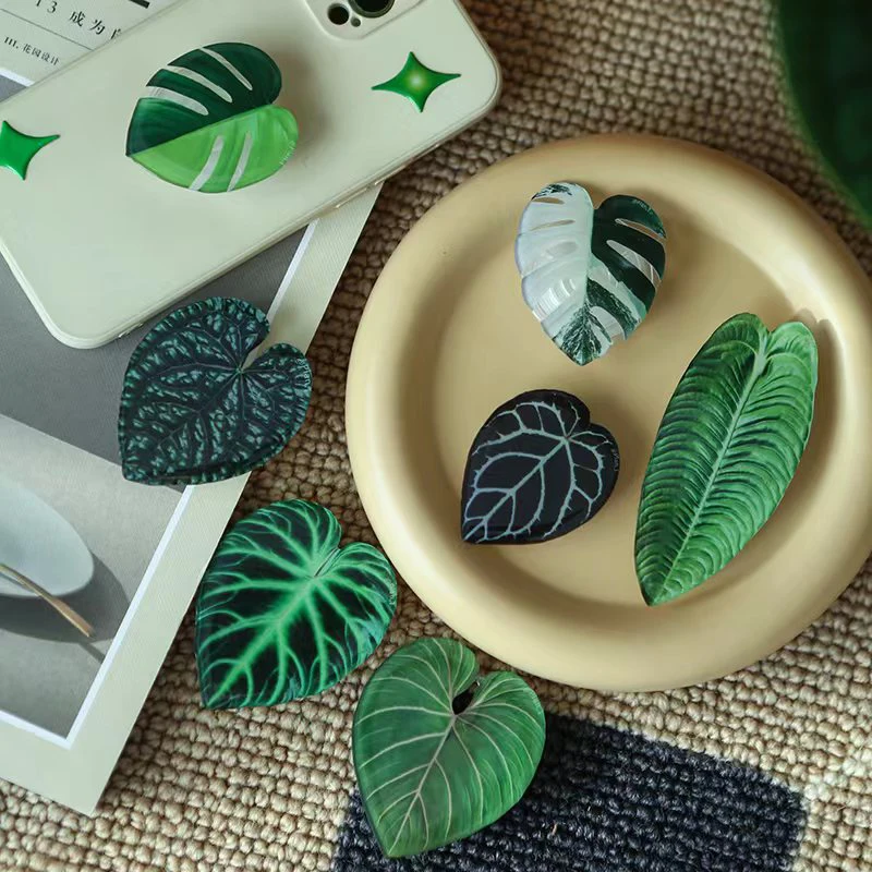 Phone Accessories Hippers - Glossy Simulation Leaf Phone Holder Grip